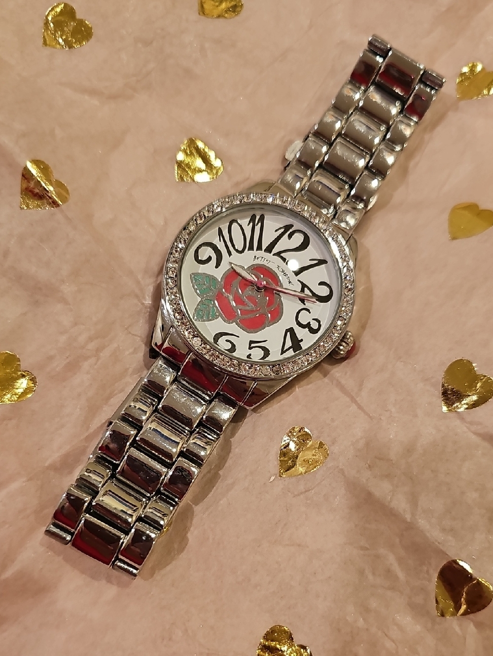 Betsey Johnson Silver Women's Rose Dial Bracelet Watch